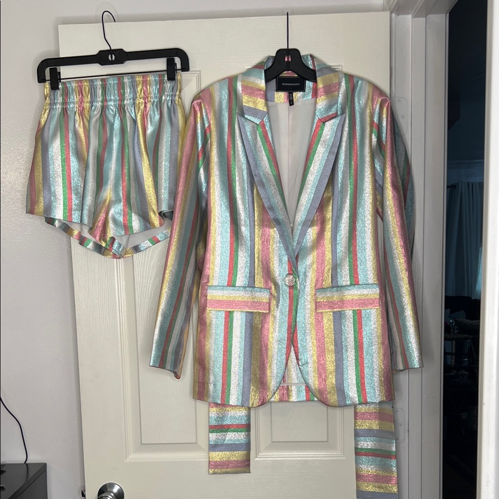 BCBGMaxAzria Pastel Striped Blazer and Shorts Set multi Colour Like new